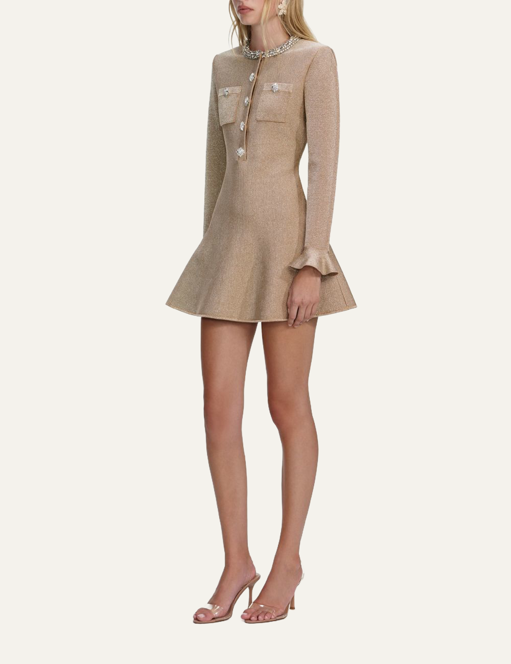 SELF-PORTRAIT KNIT MINI DRESS GOLD