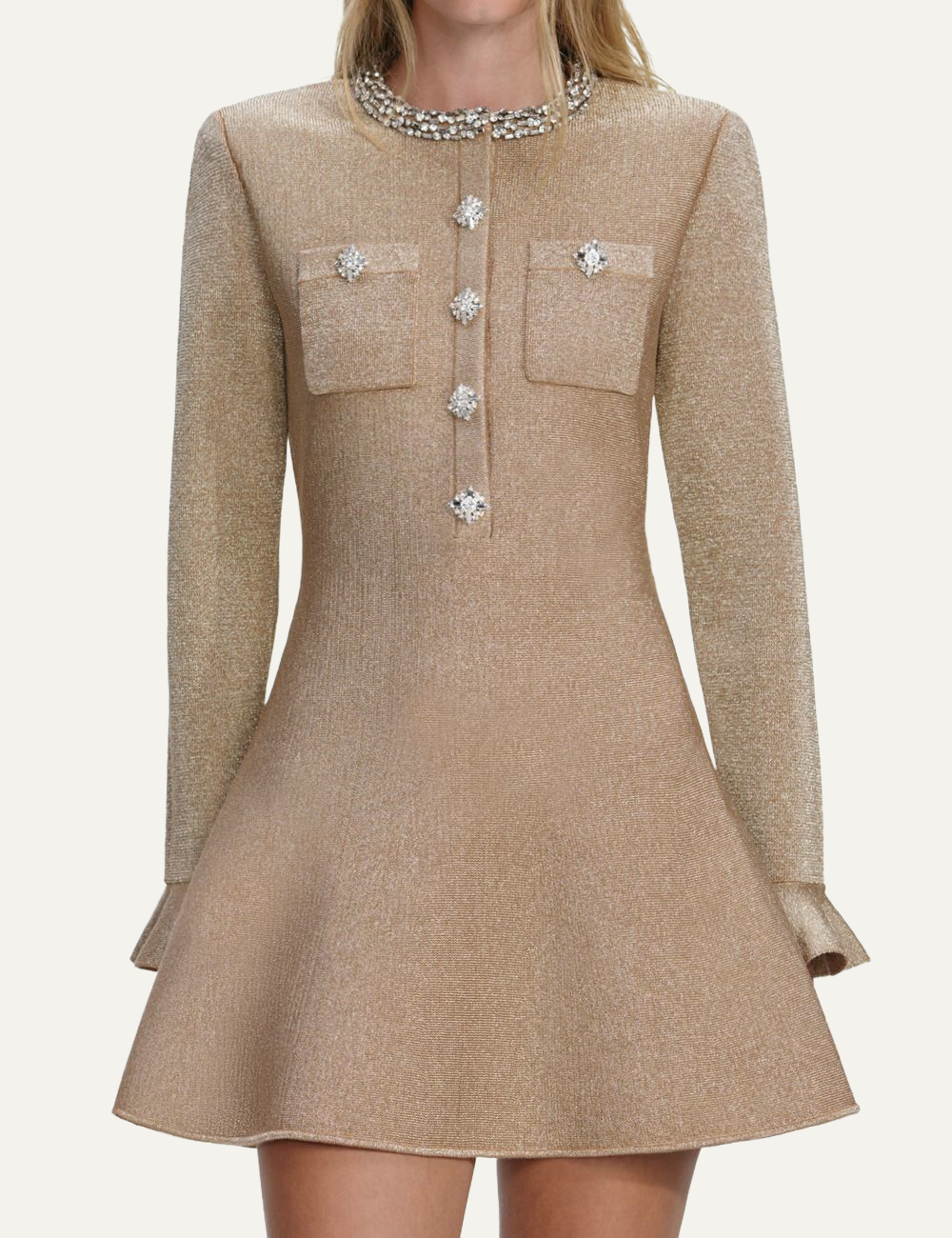 SELF-PORTRAIT KNIT MINI DRESS GOLD