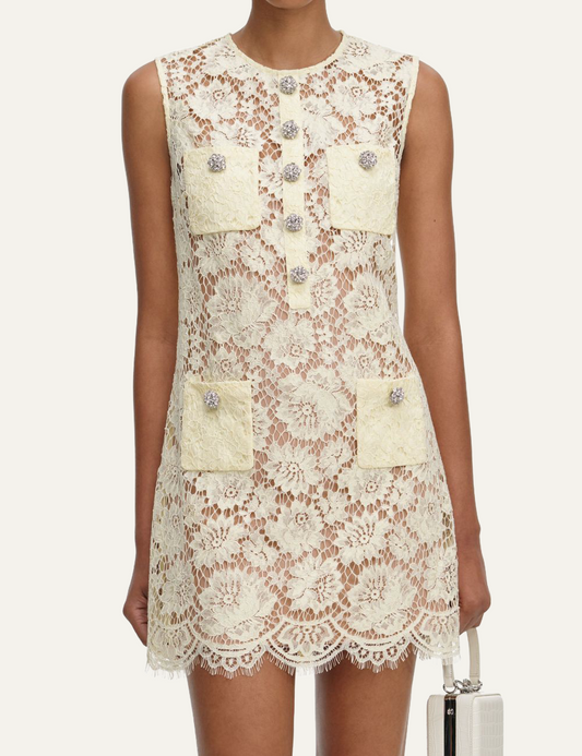 SELF-PORTRAIT LACE MINI DRESS YELLOW