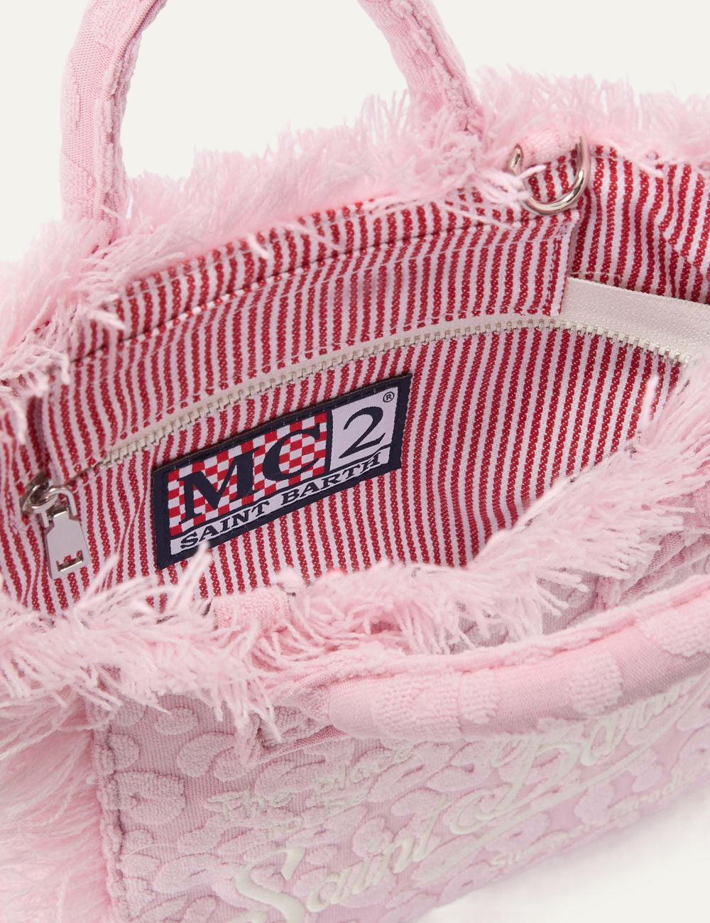 mc2 saint barth vanity mini terry leopard bag pink embroidered logo top view
