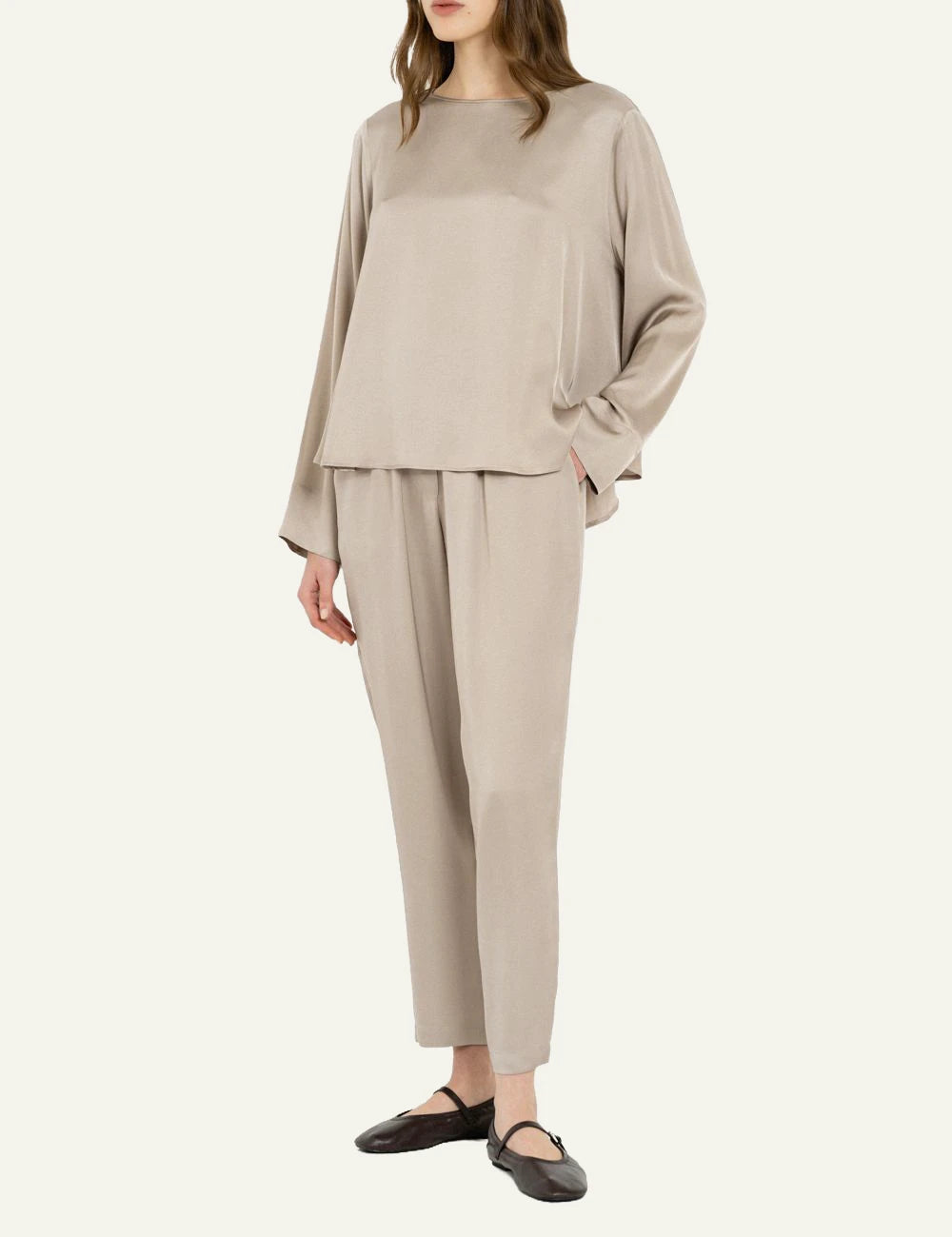 Philosophy women's beige satin ECOVERO long-sleeve top full look