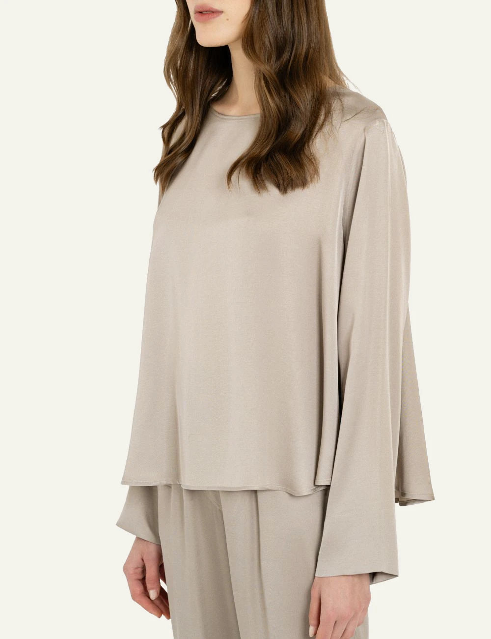Philosophy women's beige satin ECOVERO long-sleeve top side view