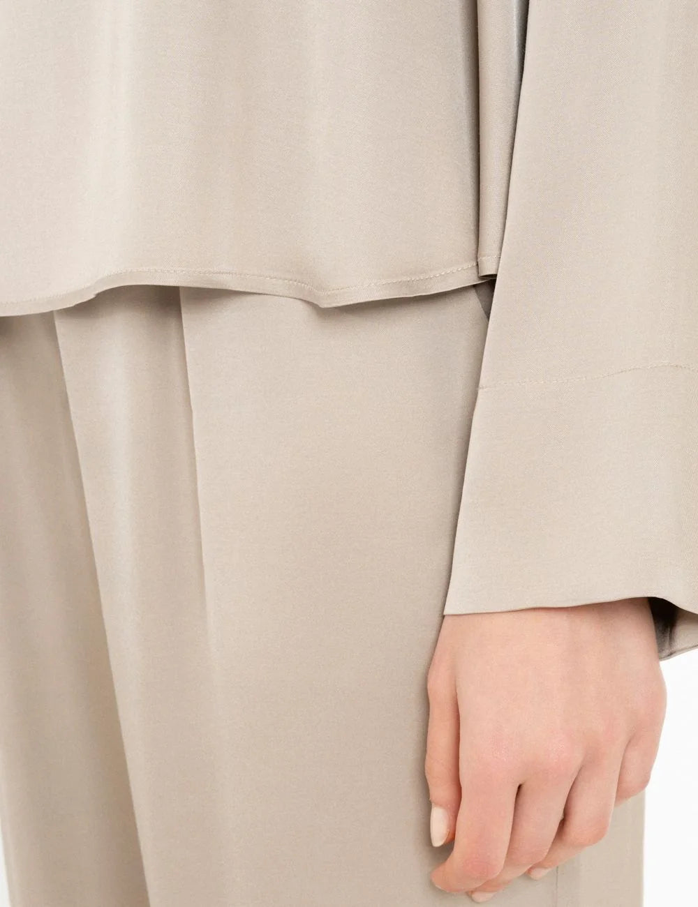 Philosophy women's beige satin ECOVERO long-sleeve top close up detail