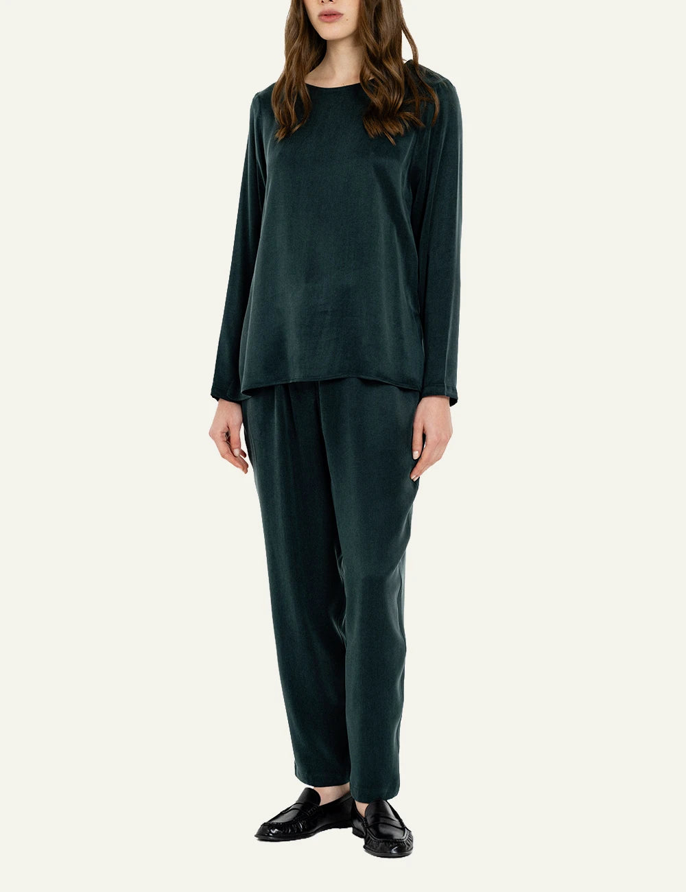 Philosophy green cupro viscose jogger pants for women full look