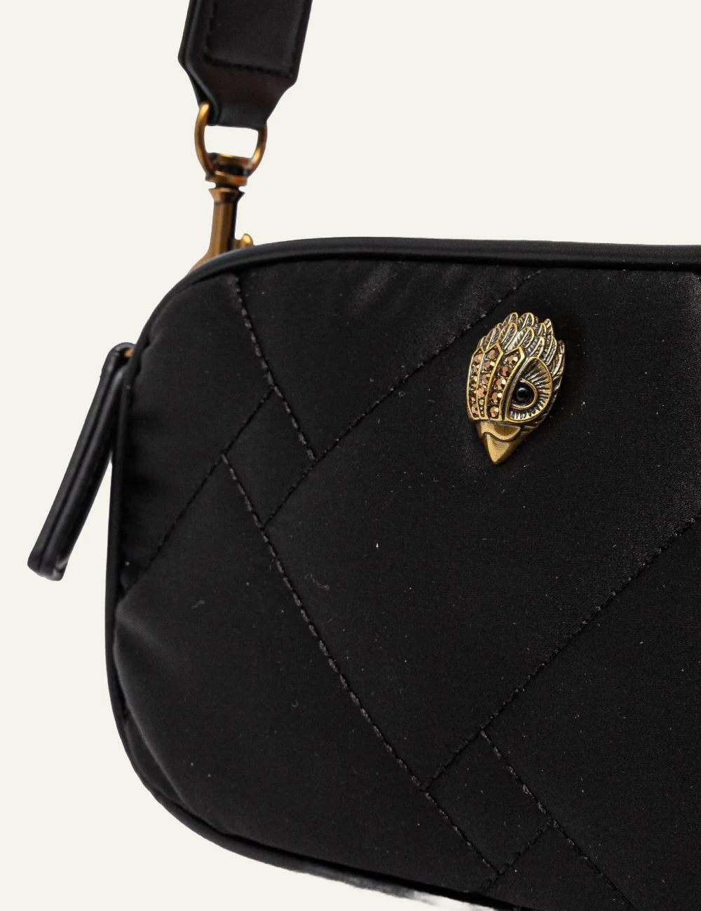 Kurt Geiger London recycled small 2zip camera bag black quilted nylon eagle logo detail