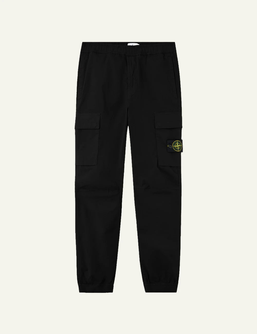 Men's Stone Island black stretch organic cotton twill cargo trousers with Compass patch
