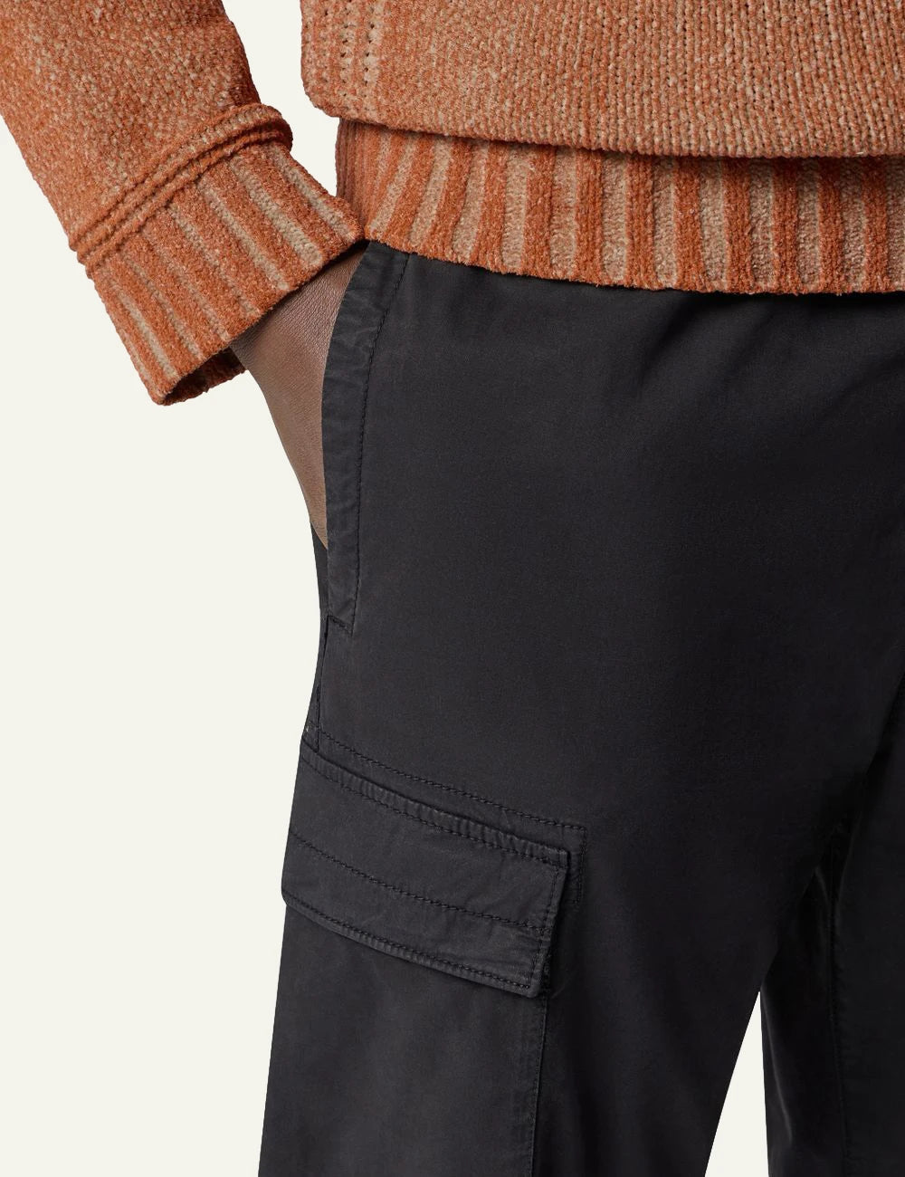Men's Stone Island black stretch organic cotton twill cargo trousers with Compass patch detail