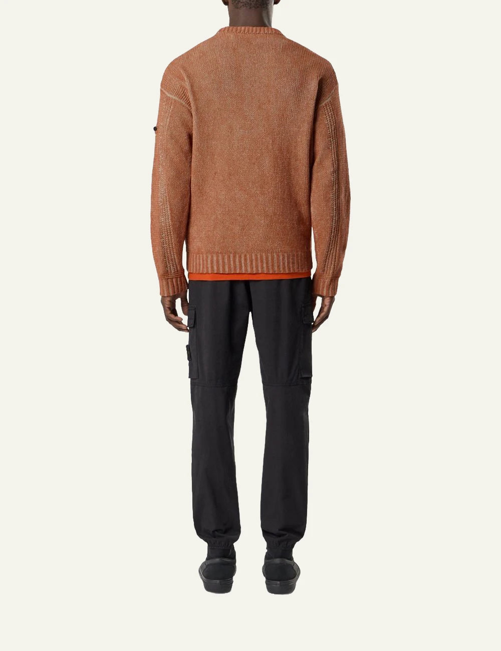 Men's Stone Island black stretch organic cotton twill cargo trousers with Compass patch back