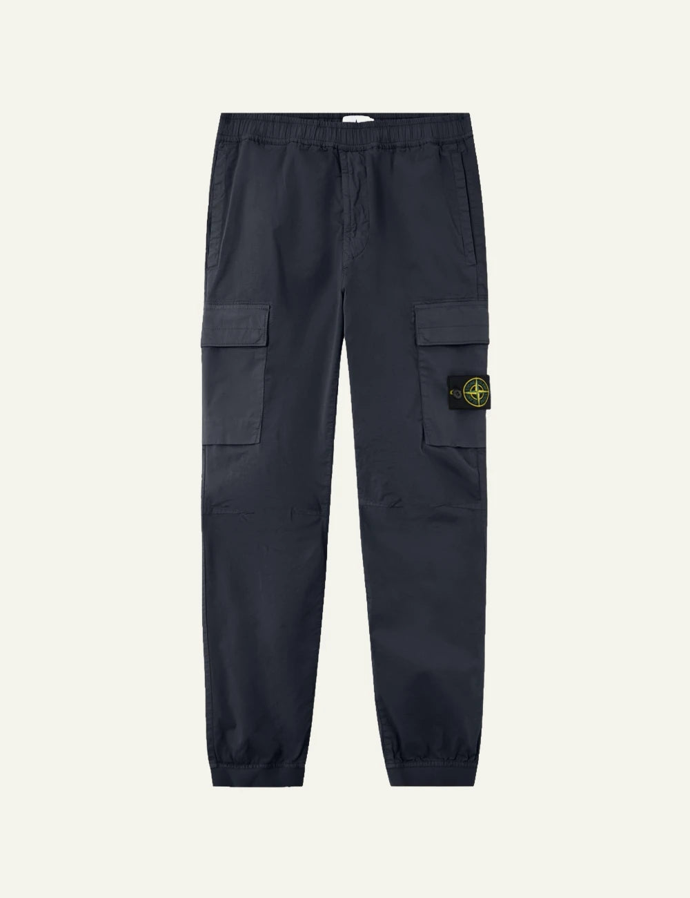 Men's Stone Island navy blue stretch organic cotton twill cargo trousers with Compass patch