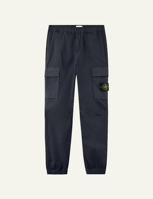 Men's Stone Island navy blue stretch organic cotton twill cargo trousers with Compass patch