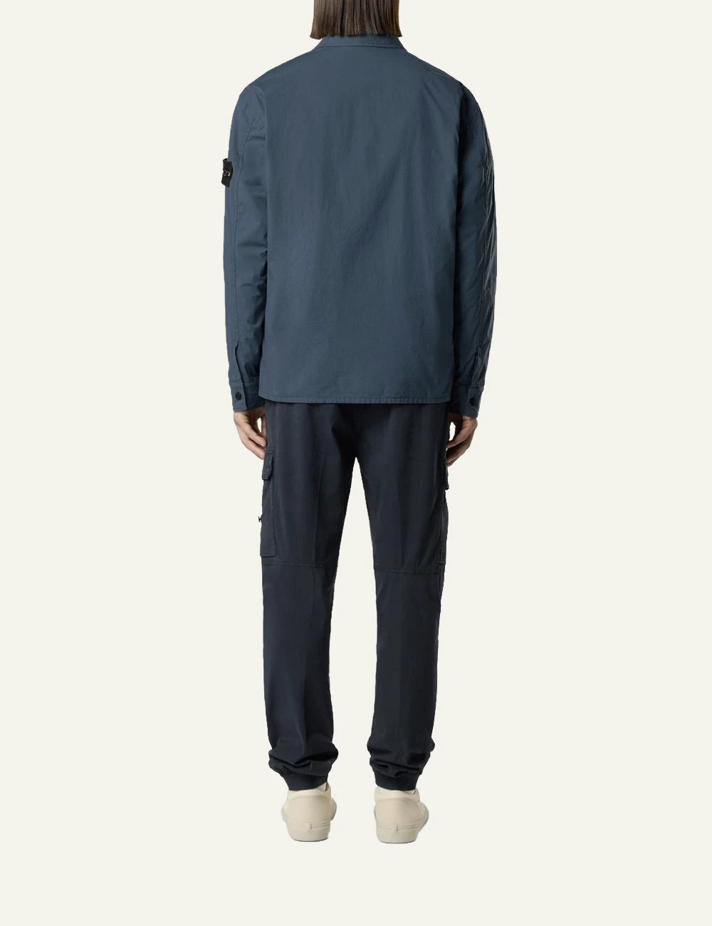 Men's Stone Island navy blue stretch organic cotton twill cargo trousers with Compass patch back