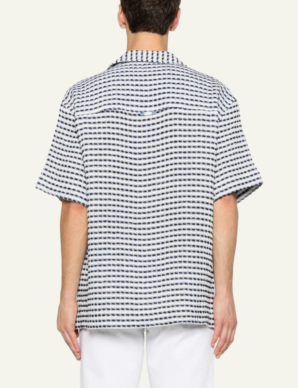 Che blue white striped linen shirt short sleeve textured back