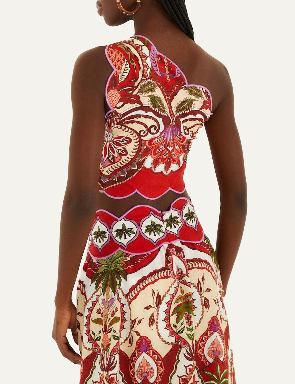 FARM Rio Red Odara Scallops one shoulder top back view