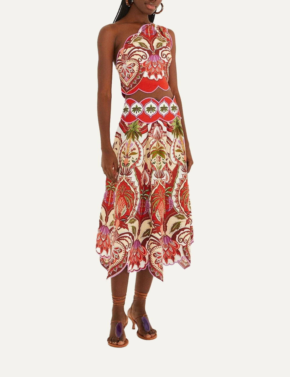 Γυναικεία midi φούστα FARM Rio Odara red outfit styling full look