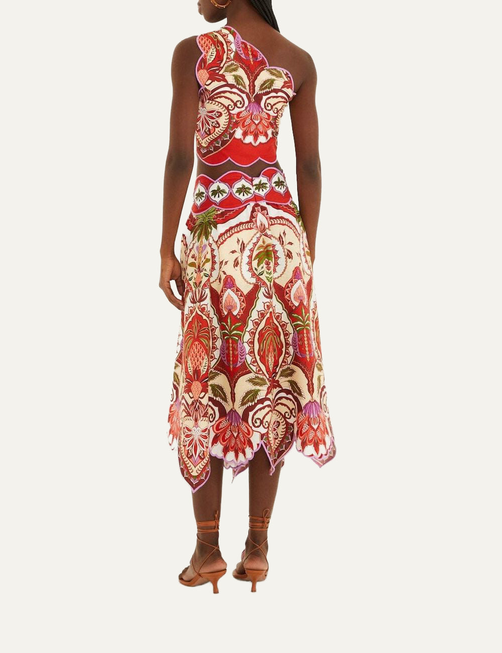 FARM Rio Red Odara midi skirt back view με statement σχέδιο