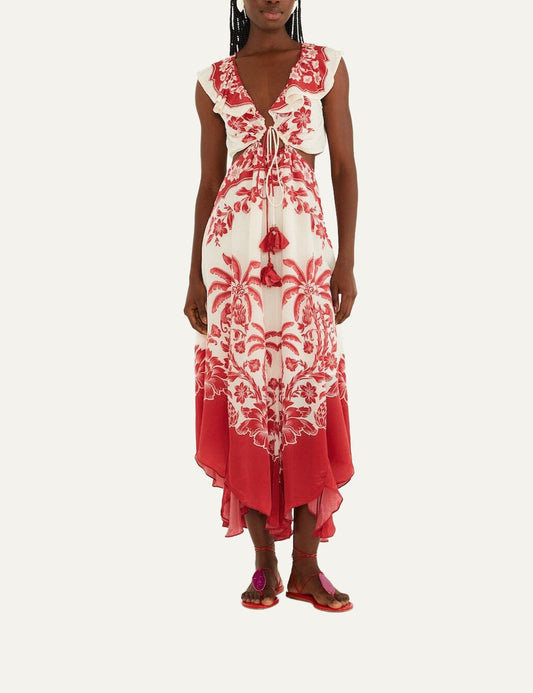 Γυναικείο FARM Rio midi φόρεμα white red tropical floral front view