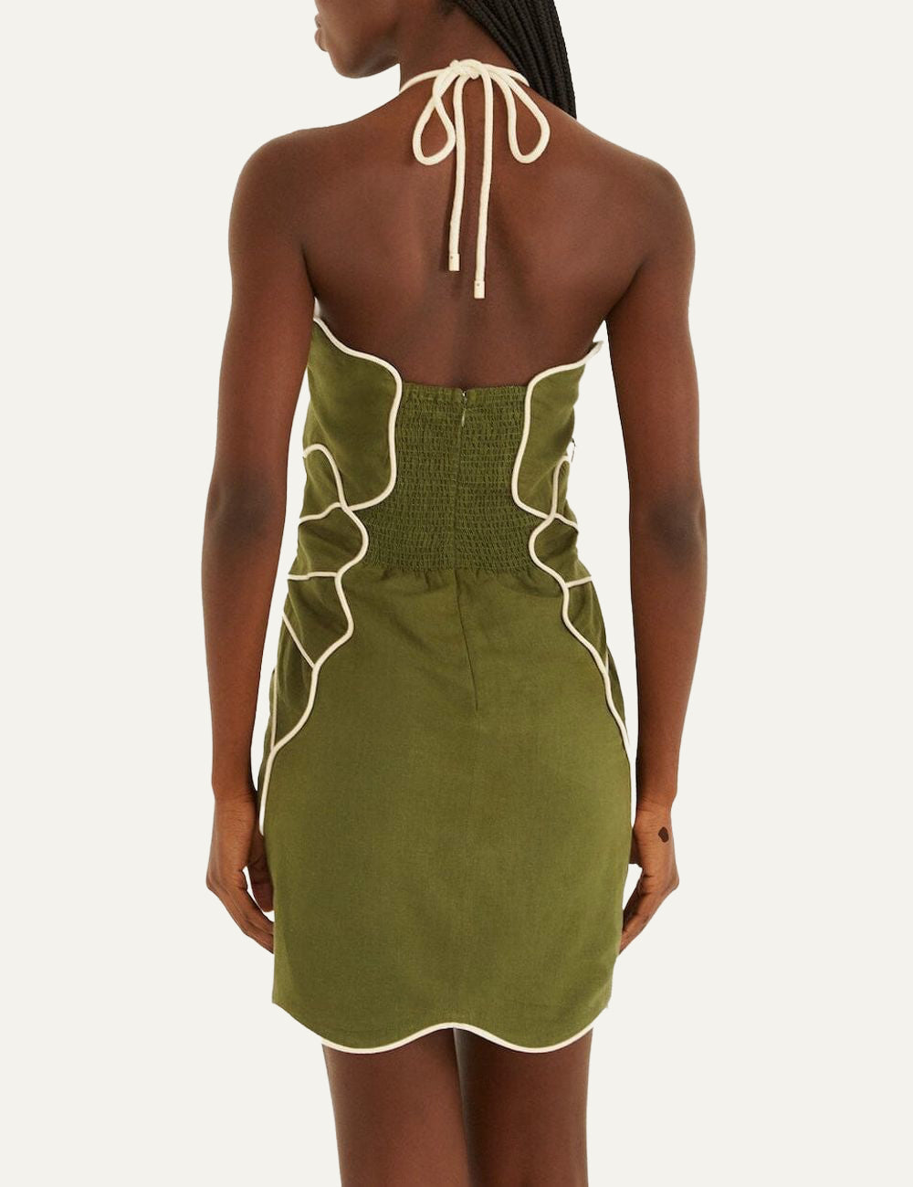 Πίσω όψη FARM Rio green mini dress με halter tie και smocked back