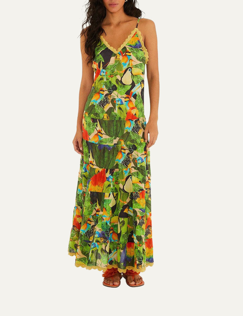 Farm Rio Bird Leaves long dress full body relaxed fit summer look