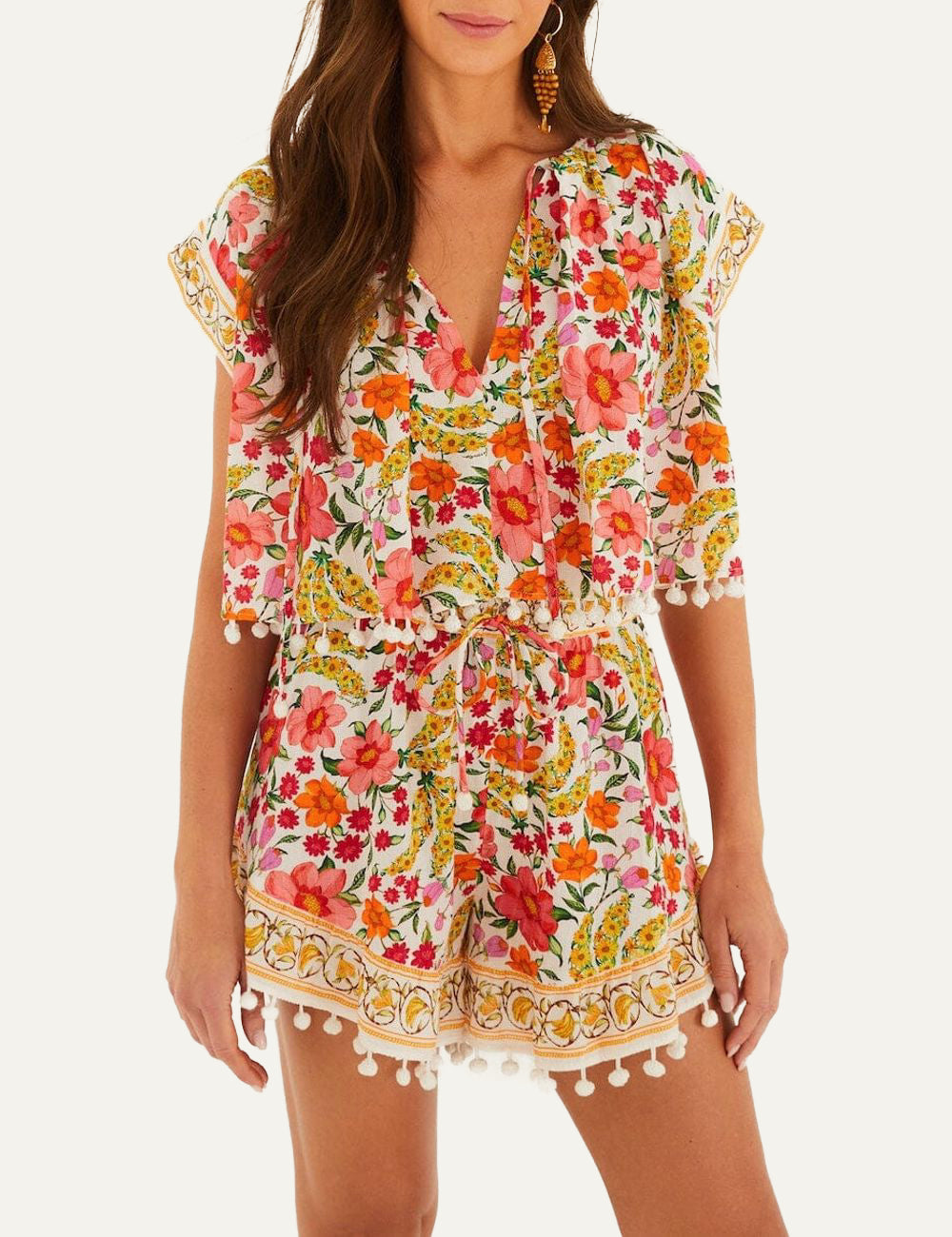 Γυναικείο floral σορτς FARM RIO με πολύχρωμο λουλουδάτο print, summer boho style Full Look 