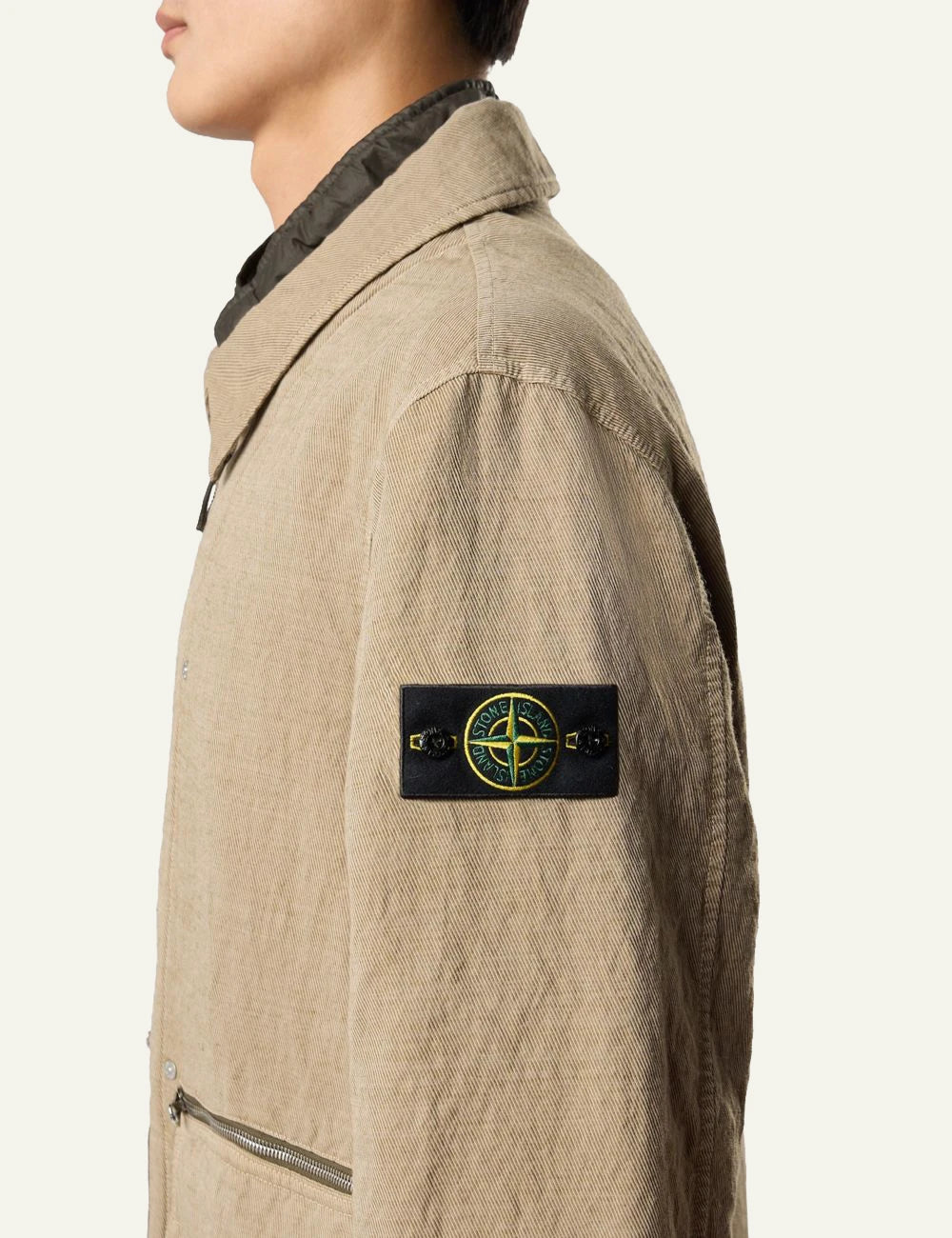 Men's Stone Island beige padded field jacket in cotton wool and nylon with Compass patch side