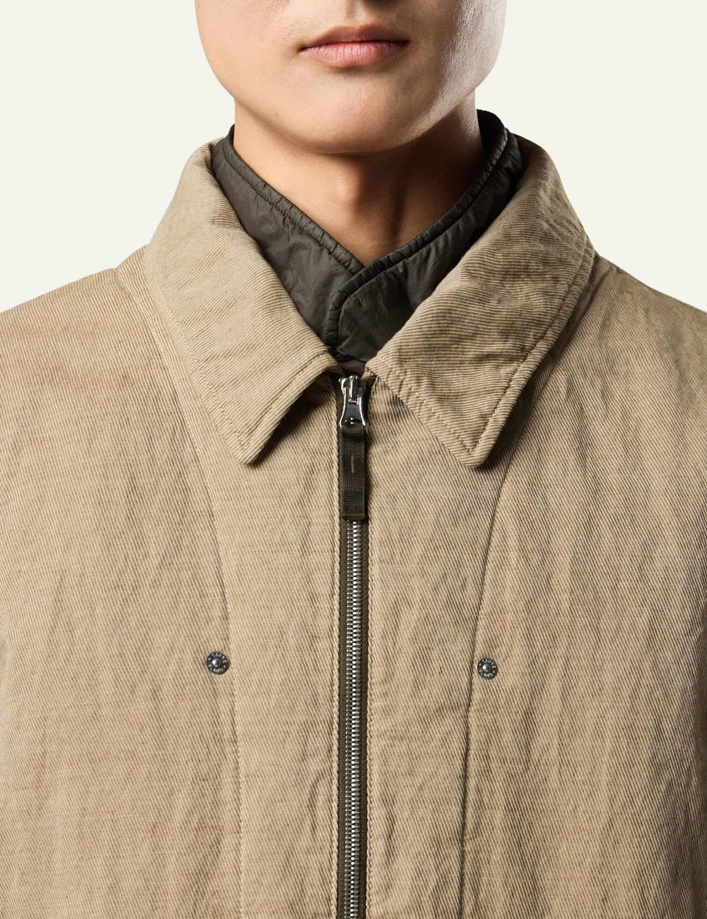 Men's Stone Island beige padded field jacket in cotton wool and nylon with Compass patch detail