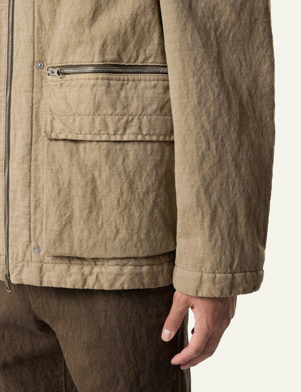 Men's Stone Island beige padded field jacket in cotton wool and nylon with Compass patch side