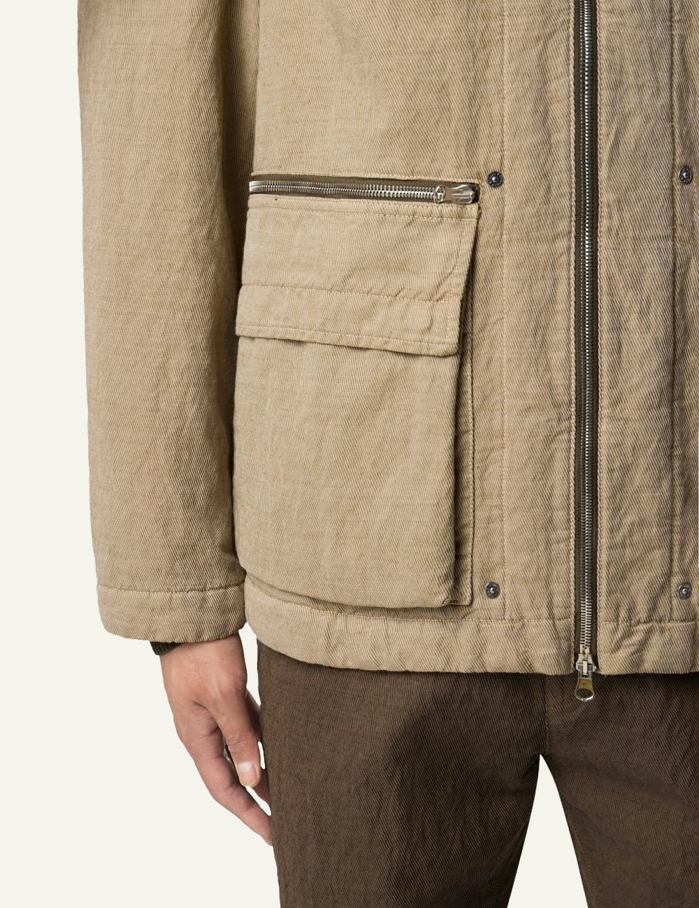 Men's Stone Island beige padded field jacket in cotton wool and nylon with Compass patch pocket