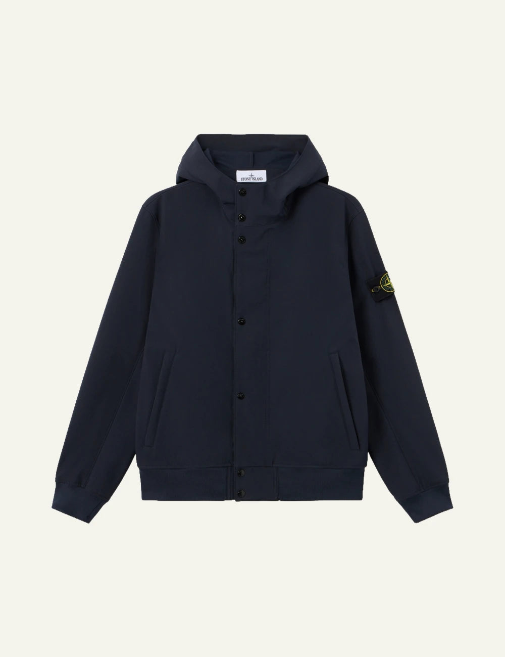Men's Stone Island navy blue hooded performance jacket with Compass patch