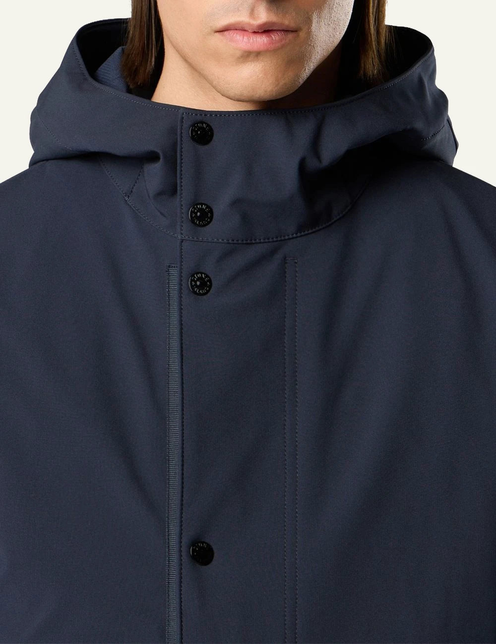 Men's Stone Island navy blue hooded performance jacket with Compass patch detail
