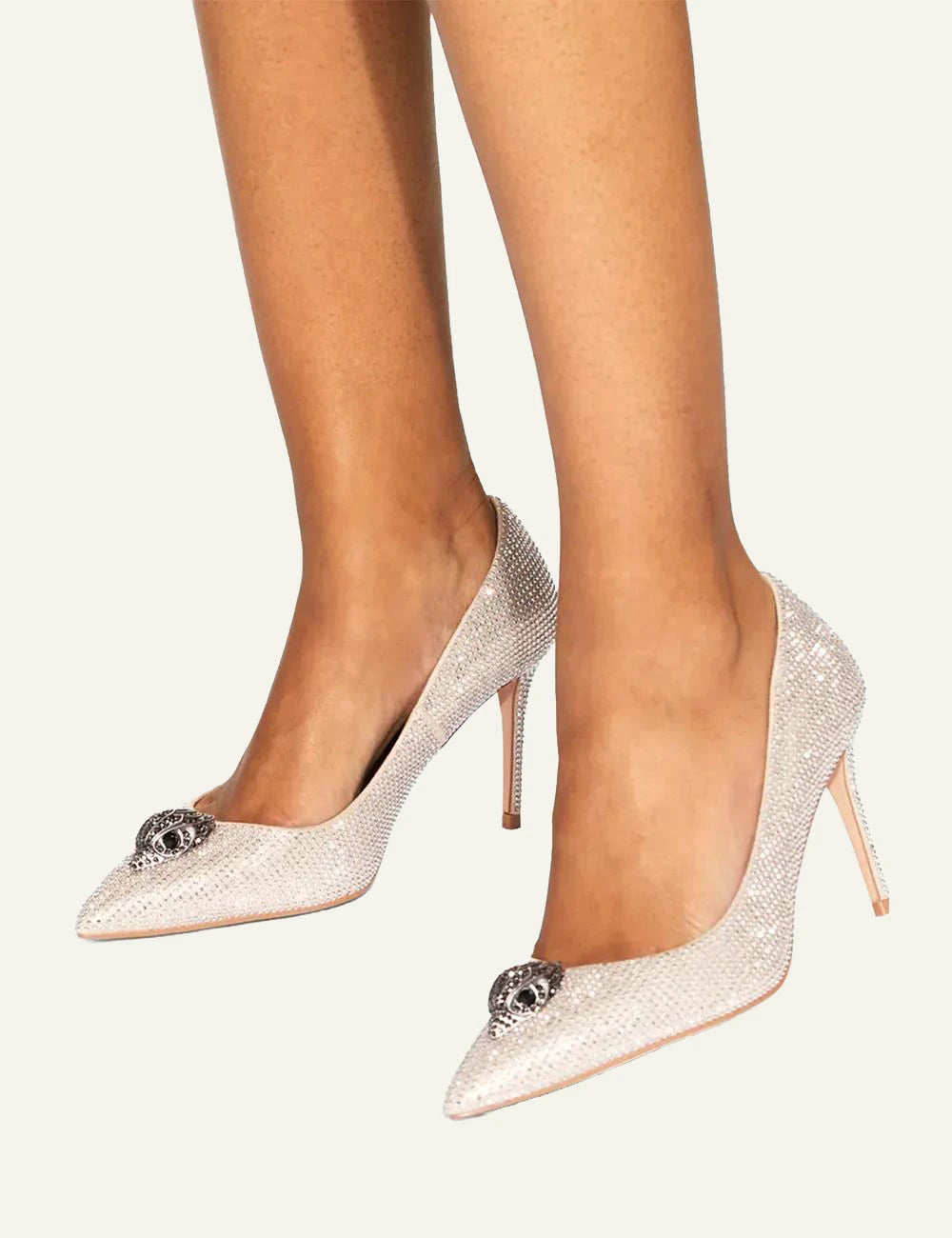 Γυναικείες γόβες Kurt Geiger London ασημί με στρας και eagle head detail, worn look