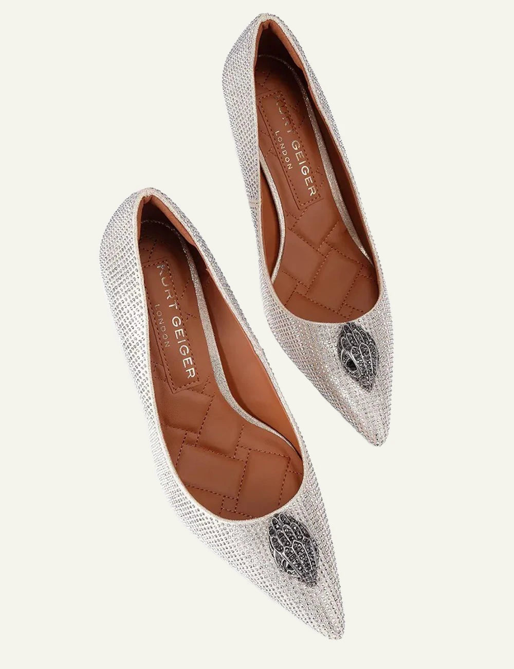 Top view γυναικείες ασημί γόβες Kurt Geiger London με στρας