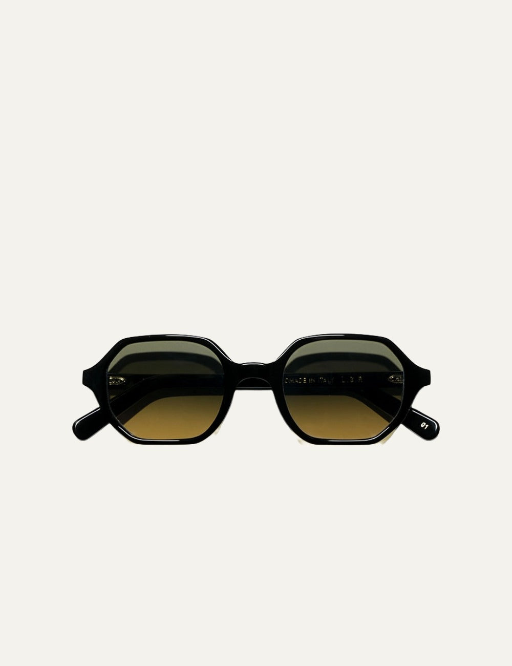 LGR Zanzibar sunglasses black frame yellow gradient lenses top view