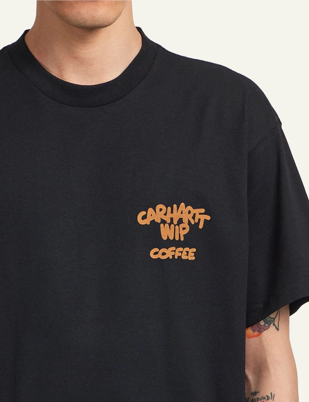 Carhartt WIP Coffee Break t-shirt black me print logo sto stithos detail