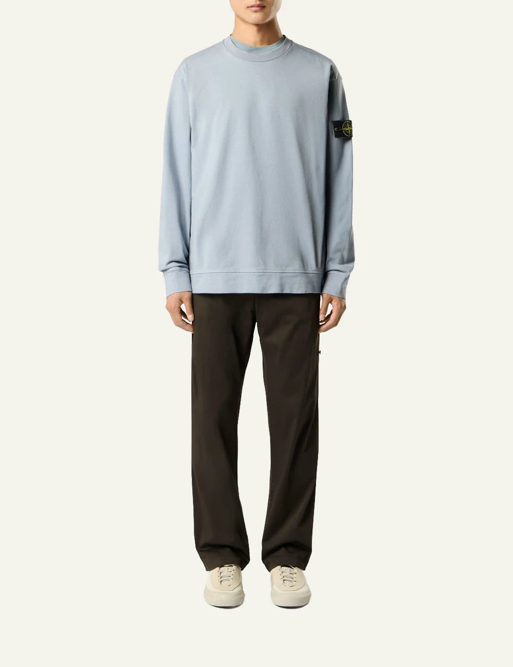 Men's Stone Island light grey organic cotton jersey sweatshirt with Compass logo patch full body