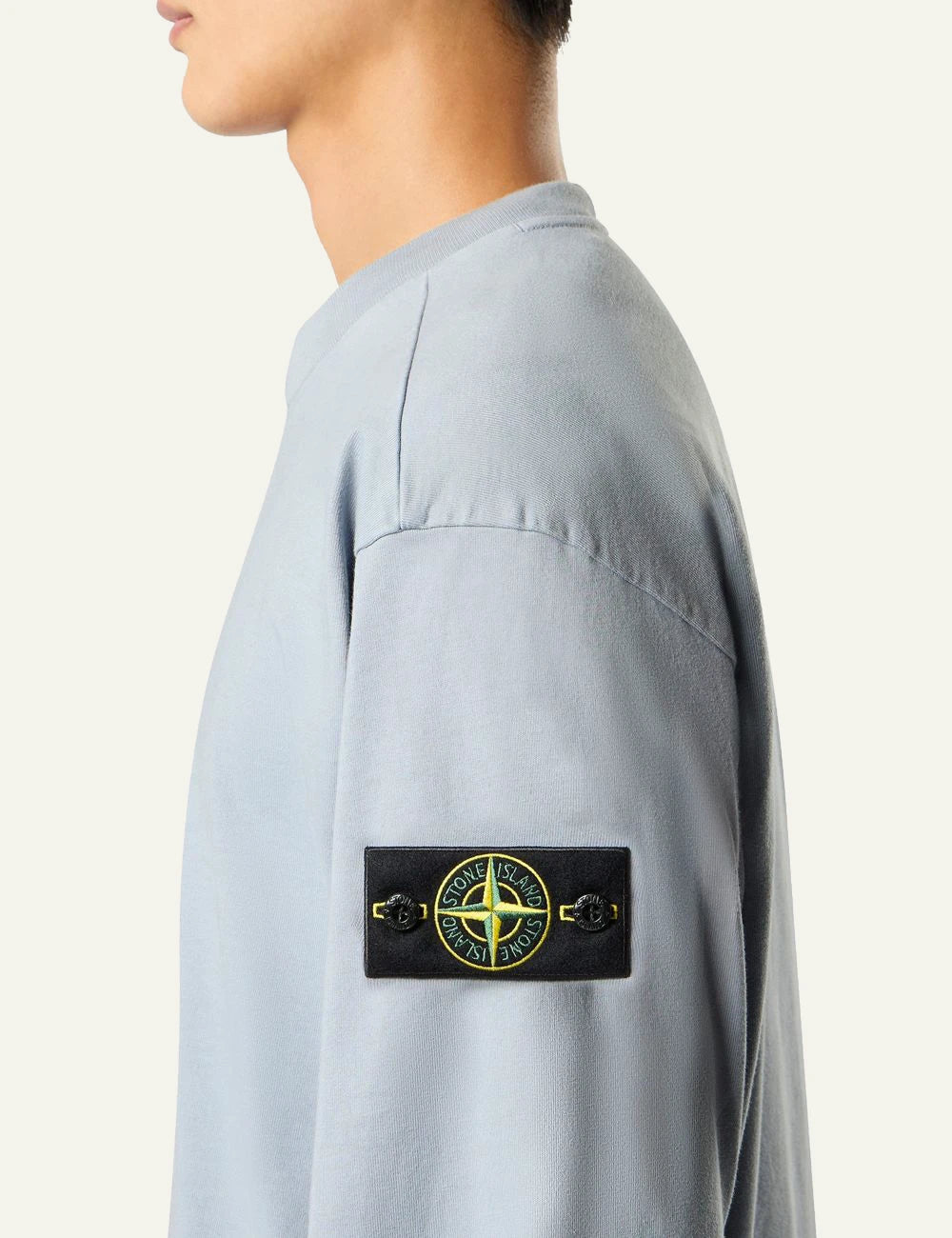 Men's Stone Island light grey organic cotton jersey sweatshirt with Compass logo patch side