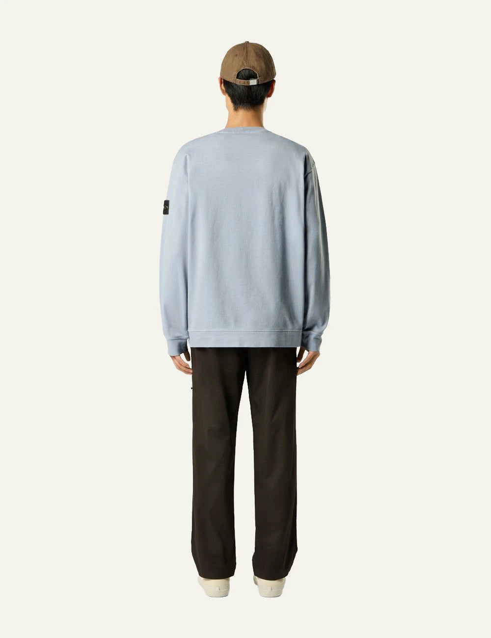 Men's Stone Island light grey organic cotton jersey sweatshirt with Compass logo patch back