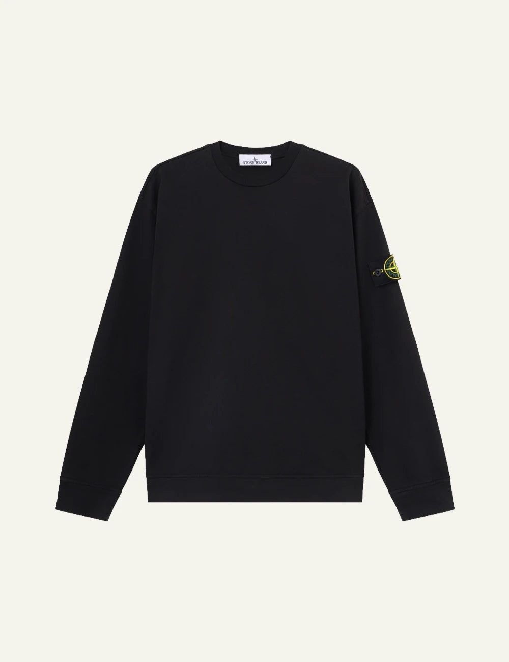 Men's Stone Island black heavy organic cotton jersey sweatshirt with sleeve logo patch