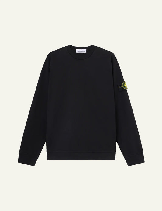 Men's Stone Island black heavy organic cotton jersey sweatshirt with sleeve logo patch