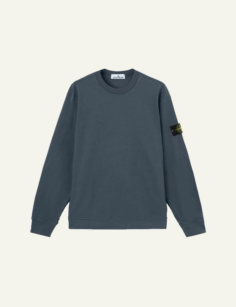 Men's Stone Island dark slate blue organic cotton jersey crewneck sweatshirt with Compass patch