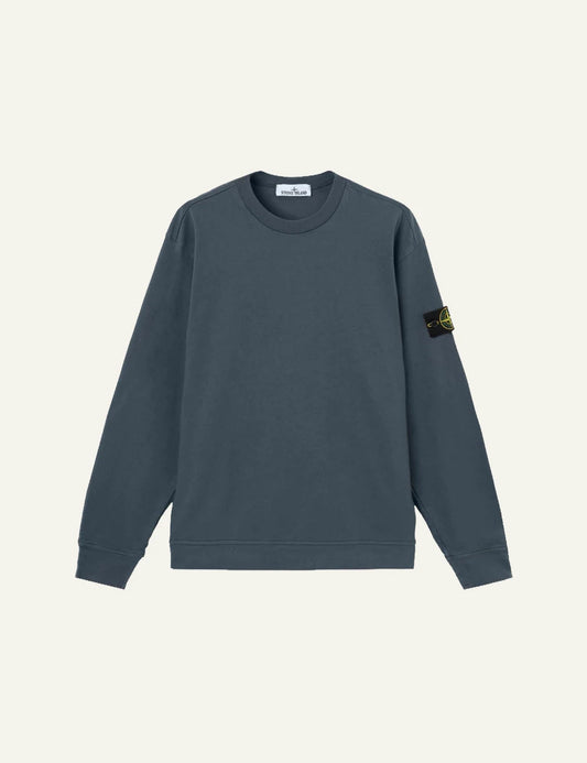 Men's Stone Island dark slate blue organic cotton jersey crewneck sweatshirt with Compass patch
