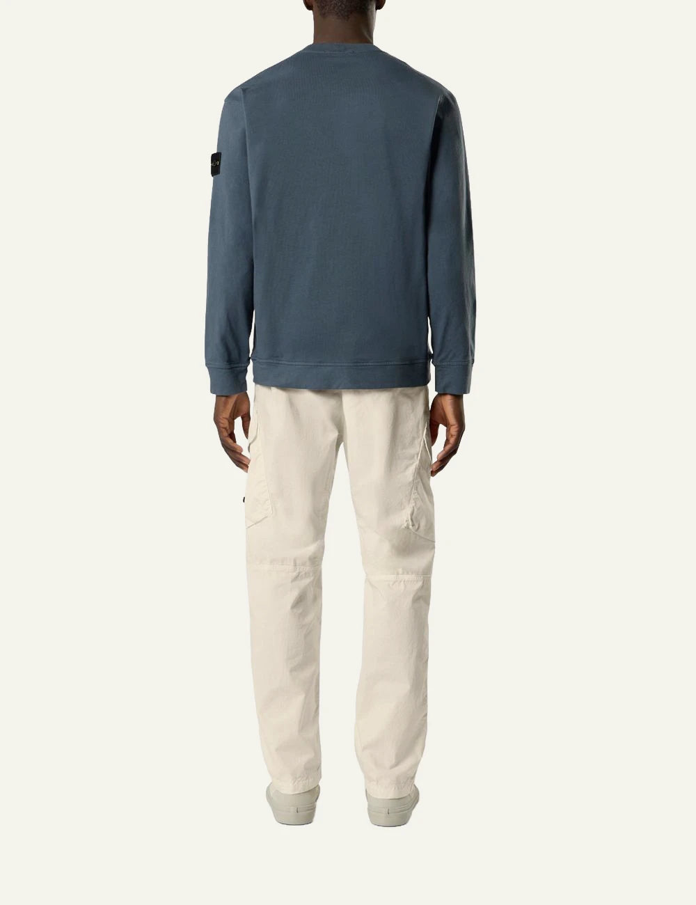 Men's Stone Island dark slate blue organic cotton jersey crewneck sweatshirt with Compass patch back