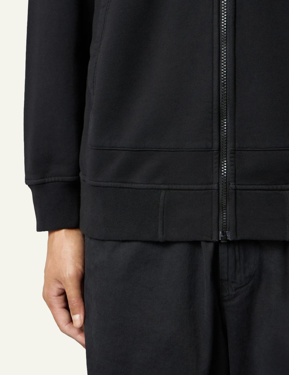 Men's Stone Island black organic cotton zip-up hooded sweatshirt with Compass logo patch detail