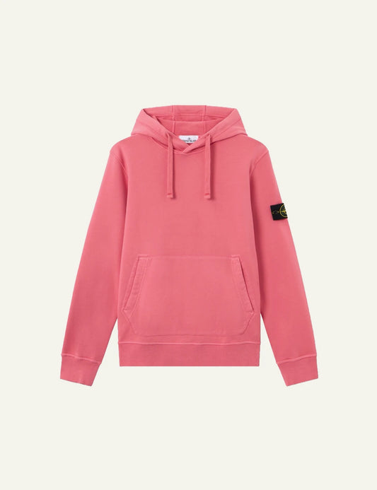 Men's Stone Island coral organic cotton hooded sweatshirt with Compass logo patch
