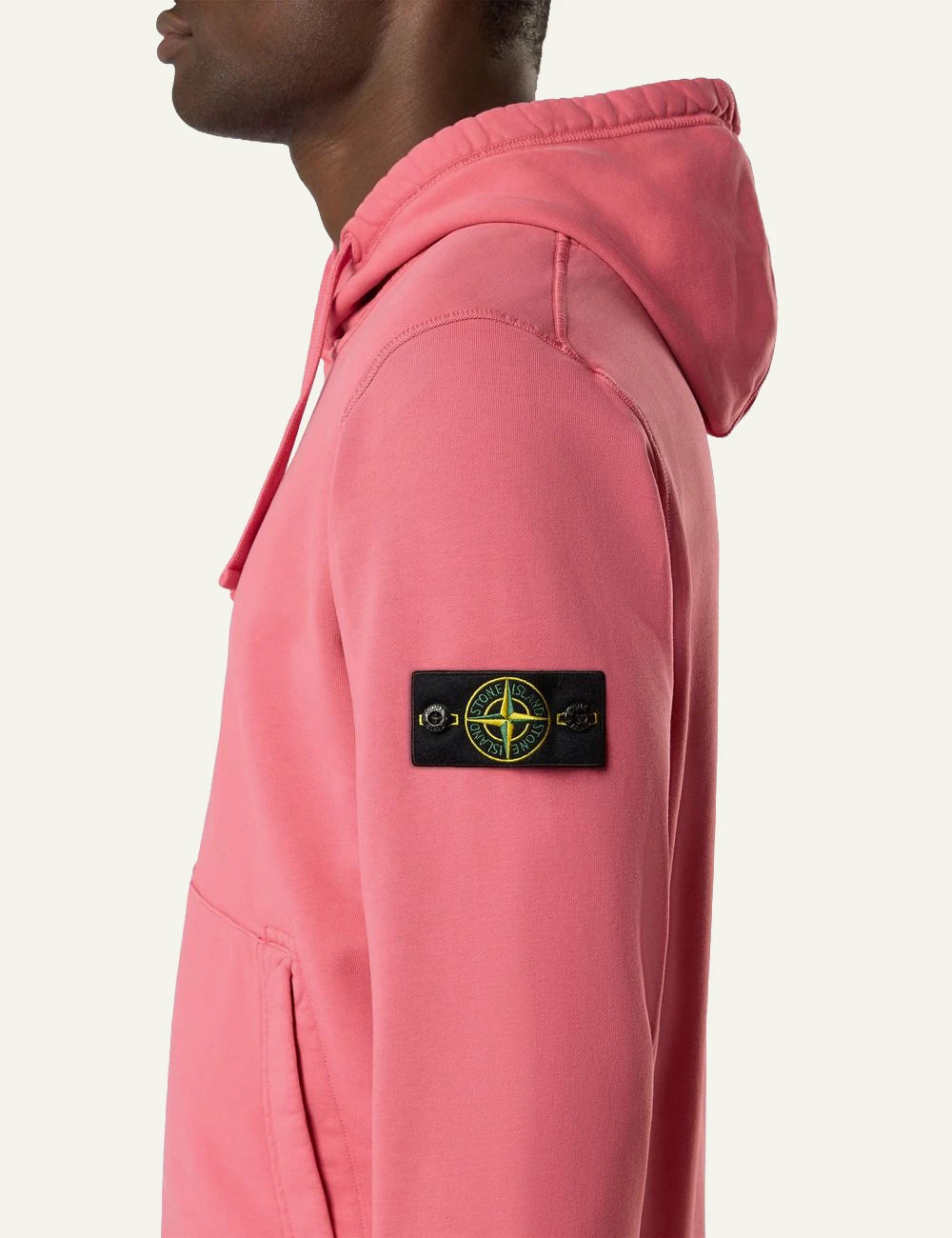 Men's Stone Island coral organic cotton hooded sweatshirt with Compass logo patch side