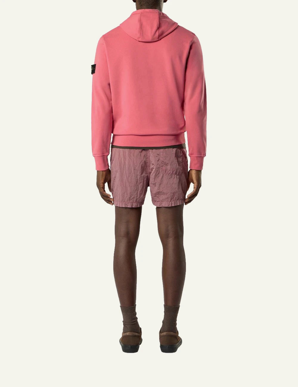 Men's Stone Island coral organic cotton hooded sweatshirt with Compass logo patch back