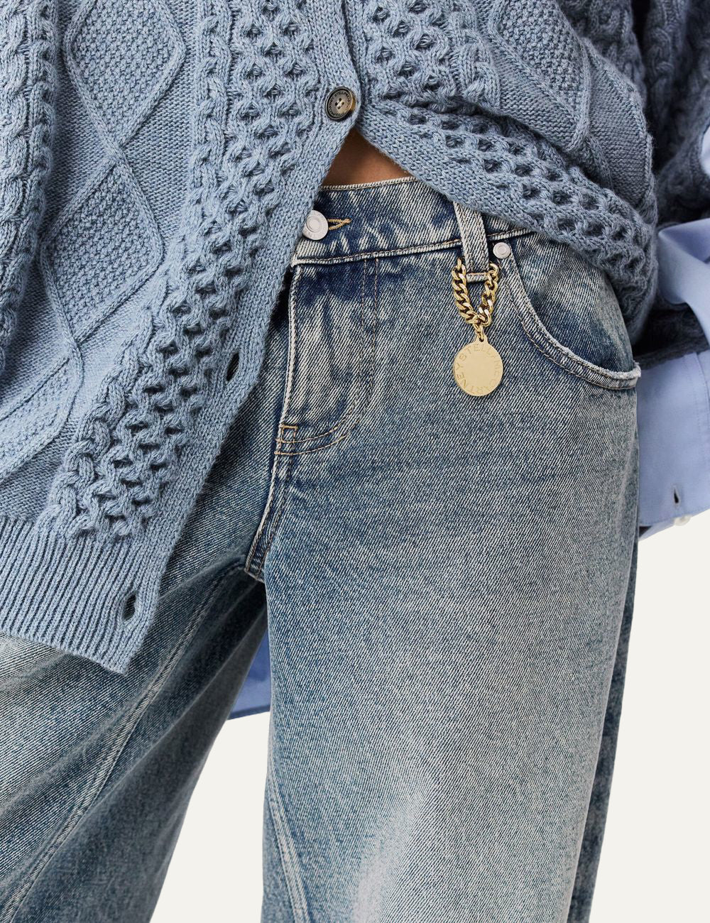 Stella McCartney denim wide-leg jeans detail pocket with gold charm