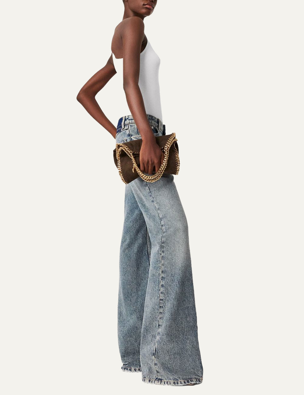 Stella McCartney wide leg denim jeans blue angled view