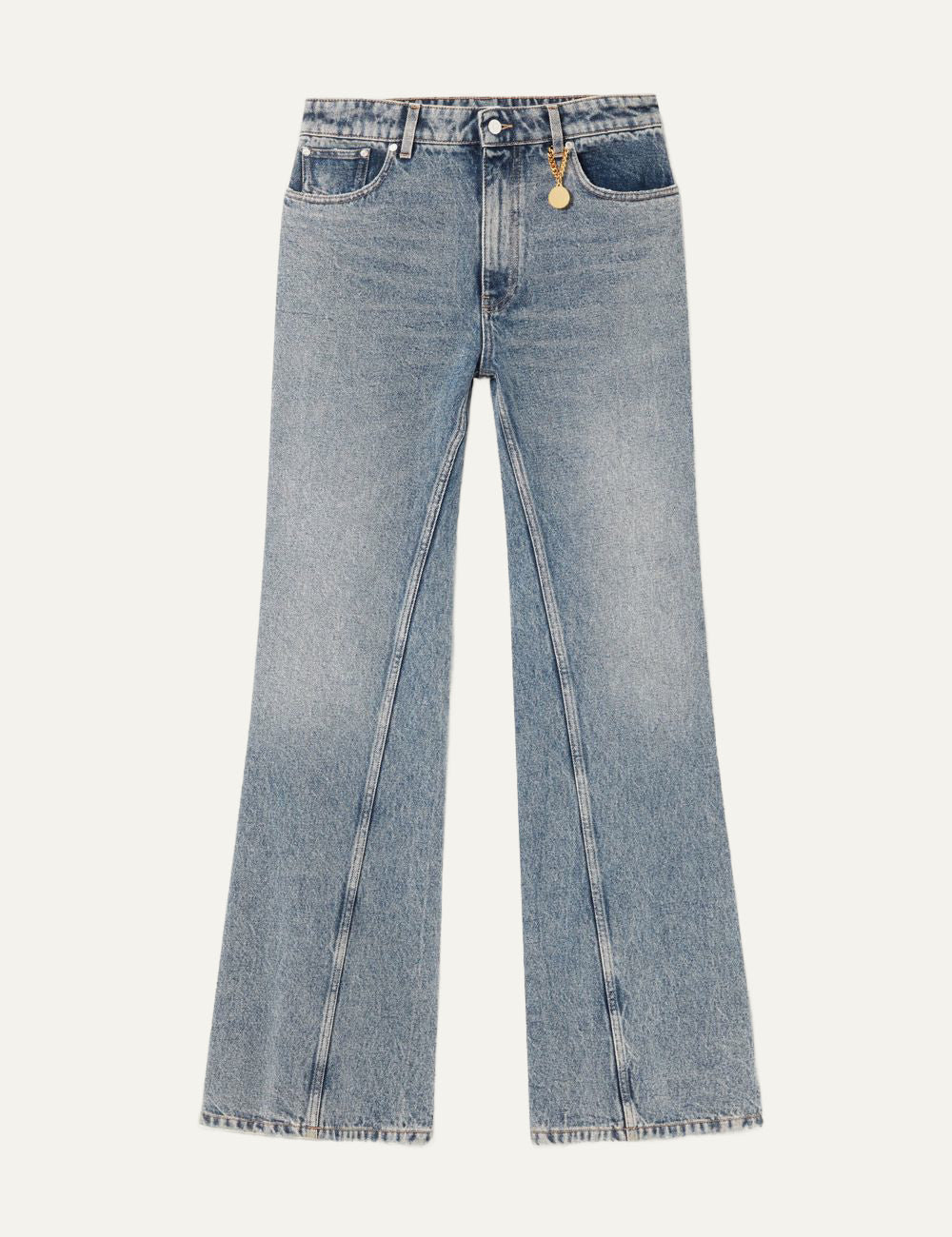Stella McCartney wide leg jeans vintage wash blue front flat