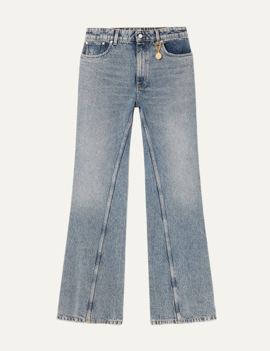 Stella McCartney wide leg jeans vintage wash blue front flat