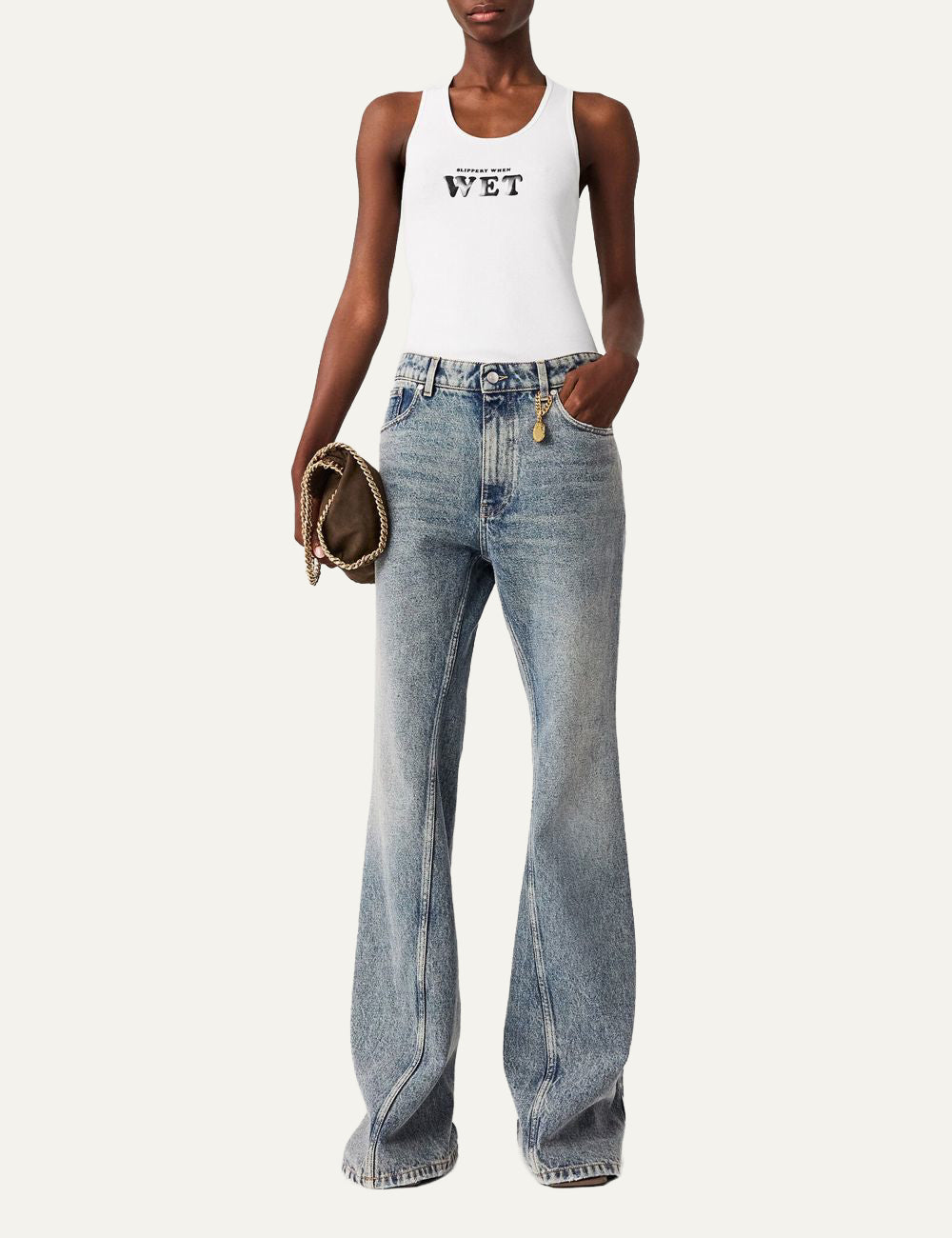 Stella McCartney wide leg jeans blue full body look